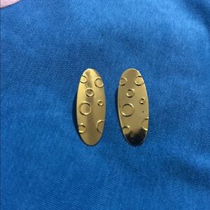 Gold Oval Earrings with Circle Pattern